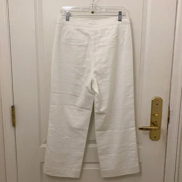 J. Crew Sailor Style White High Waisted Cropped Wide Leg Linen Blend Pants Sz. 6 - Picture 5 of 9